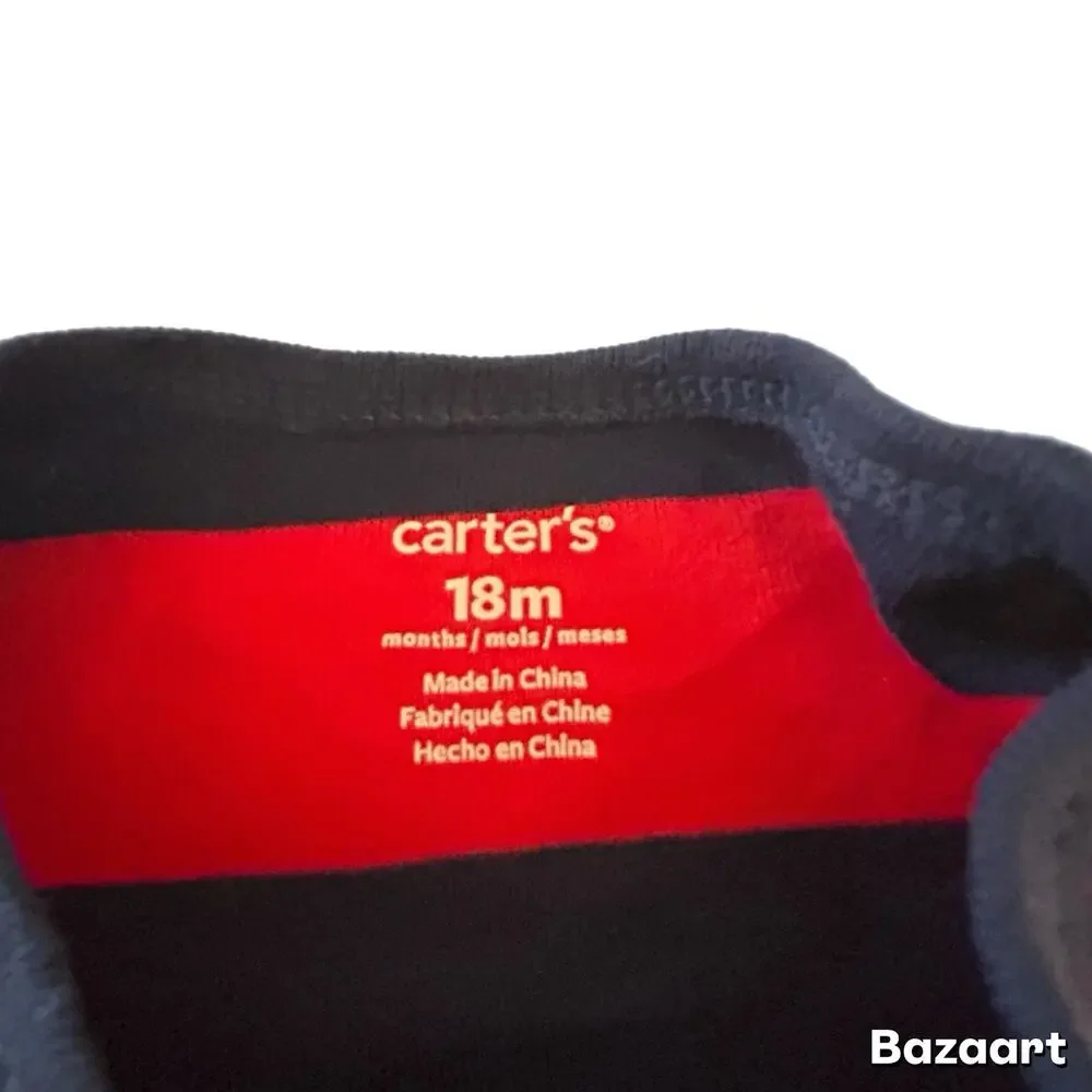 Carter’s Short Sleeve Striped Sloth Romper Toddler Boy Size 18M Navy Red